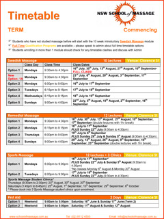 Massage Course Timetable